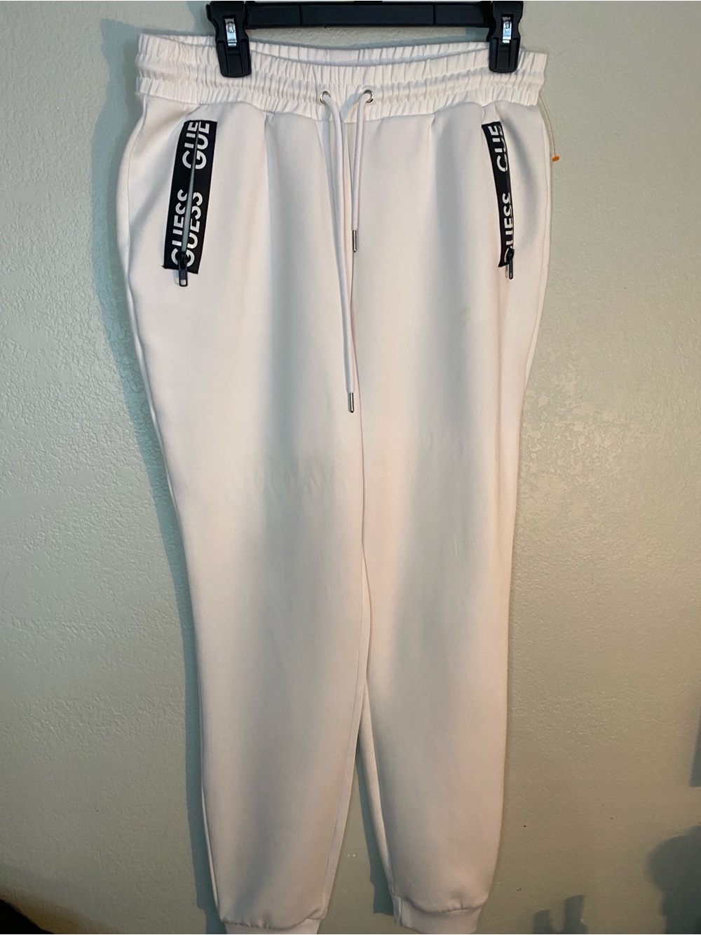 Guess women white Joggers with Branded Zip Pulls